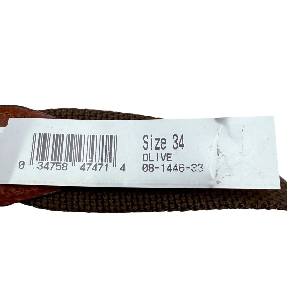 EAST ISLAND Saddle Leather Web Belt Mens Size 34 Brown Olive Green NWT